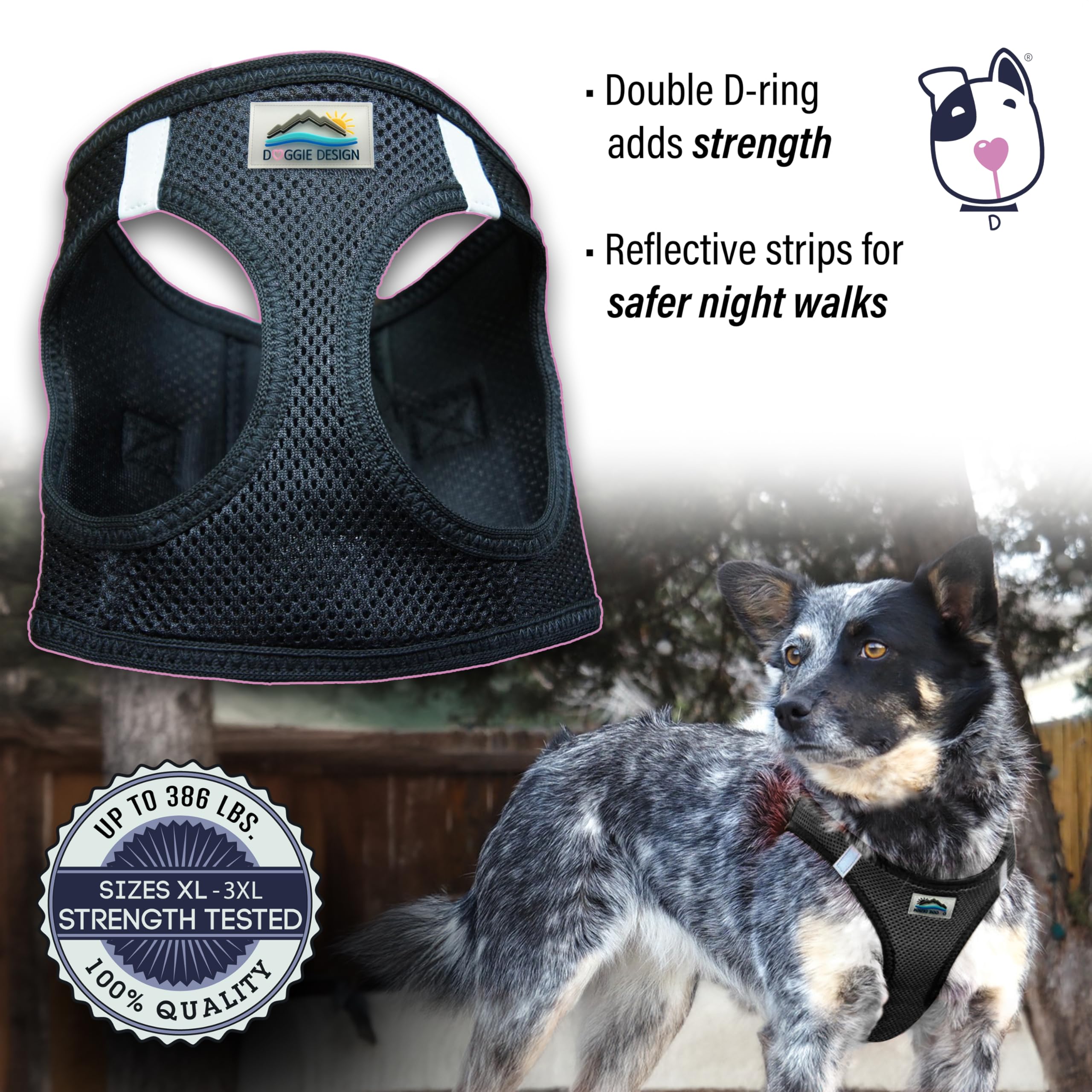 Doggie Design Dog Harness - No Choke Dog Harness, Dog Vest, Mesh Polyester, Pet Harness, Simple Step In And Go Design, Harness F